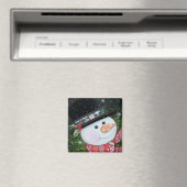2 "x2" Patchwork Snowman Square Magnet (Insitu (Vaatwasser))