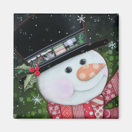 2 "x2" Patchwork Snowman Square Magnet (Voorkant)