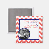 2 "x2" Save the Date Magnet Coral Navy Blue Chevro (Voorkant / Achterkant)