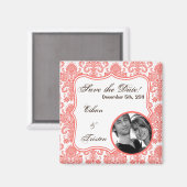 2 "x2" Save the Date Magnet Coral White Damask Lac (Voorkant / Achterkant)