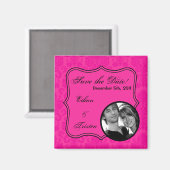2 "x2" Save the Date Magnet Hot Pink Damask Lace (Voorkant / Achterkant)