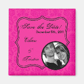 2 "x2" Save the Date Magnet Hot Pink Damask Lace (Voorkant)