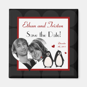2 "x2" Save the Date Magnet Penguin Love Couple Ma