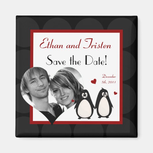 2 "x2" Save the Date Magnet Penguin Love Couple Ma (Voorkant)