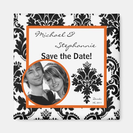2 "x2" Save the Date Magnet Zwart Sinaasappel Dama (Voorkant)