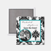 2"x2" Sparen de Datum Blauwgroen Damask Magnet van (Voorkant / Achterkant)
