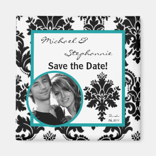 2"x2" Sparen de Datum Blauwgroen Damask Magnet van
