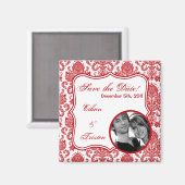 2"x2" Sparen de Datum Magnet Red White Damask Lace (Voorkant / Achterkant)