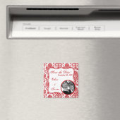 2"x2" Sparen de Datum Magnet Red White Damask Lace (Insitu (Vaatwasser))