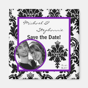 2"x2" Sparen de Datum Paarse Damask Magnet