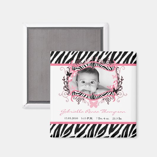 2 "x2" vlinder zebra print aankondiging magneet (Voorkant / Achterkant)