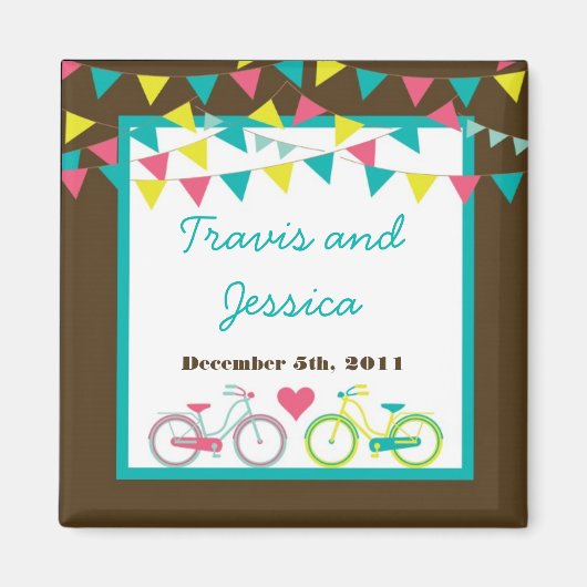 2 x 2 inch Favor Magnet Love Lovers Bikes Bicycle  (Voorkant)