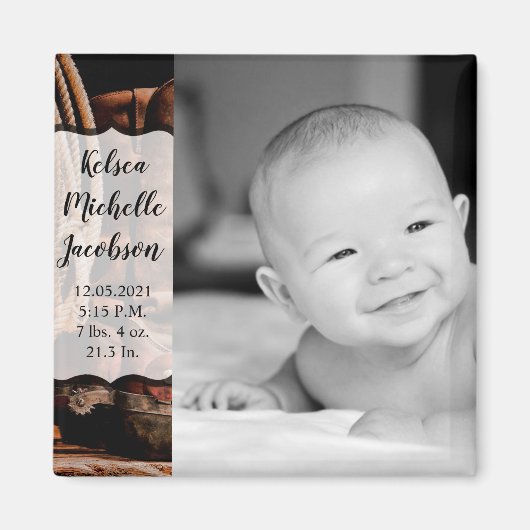 2 x 2-inch geboorteaankondiging Magnet Cowboy Boot (Voorkant)