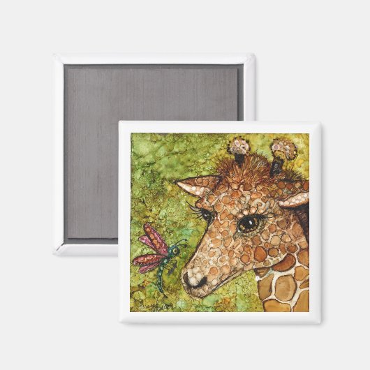 2 x 2 inch MAGNET BABY GIRAFFE & DRAGONFLY (Voorkant / Achterkant)