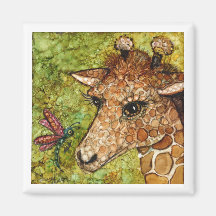 2 x 2 inch MAGNET BABY GIRAFFE & DRAGONFLY