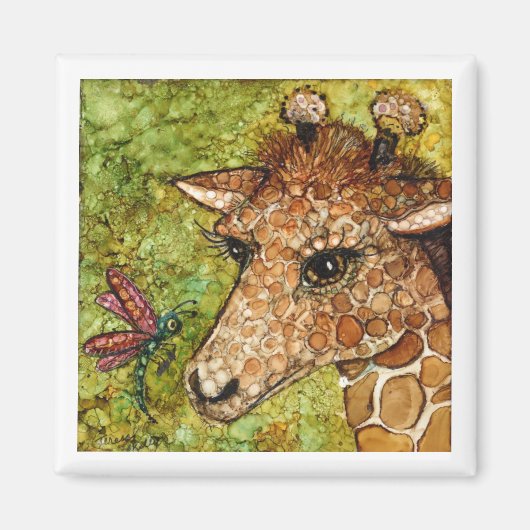 2 x 2 inch MAGNET BABY GIRAFFE & DRAGONFLY (Voorkant)