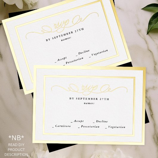 2 x DIY Gold RSVP & Lijst officiële bruiloft react Folie Uitnodiging