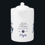 2 x Photo Wedding Jubileum OM HET EVEN WELKE JAAR  Theepot<br><div class="desc">Blauw Wreath 2 x het punt van het Malplaatje van de Foto dat voor om het even welke gelegenheid kan worden uitgegeven. Wedden,  Jubileum,  pensionering,  Birthday of andere. De foto's hebben een zwart-witte die filter wordt toegepast om esthetisch van het ontwerp aan te passen.</div>