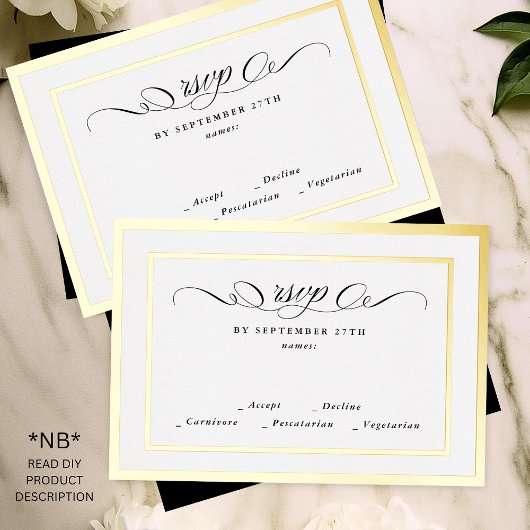 2 x RSVP DIY Formal Gold Lijst Huwelijksreactie Folie Uitnodiging