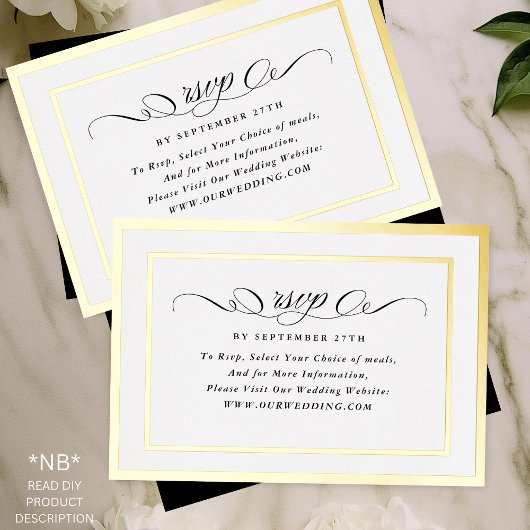 2 x RSVP DIY officiële gouden Lijst bruiloft websi Folie Uitnodiging