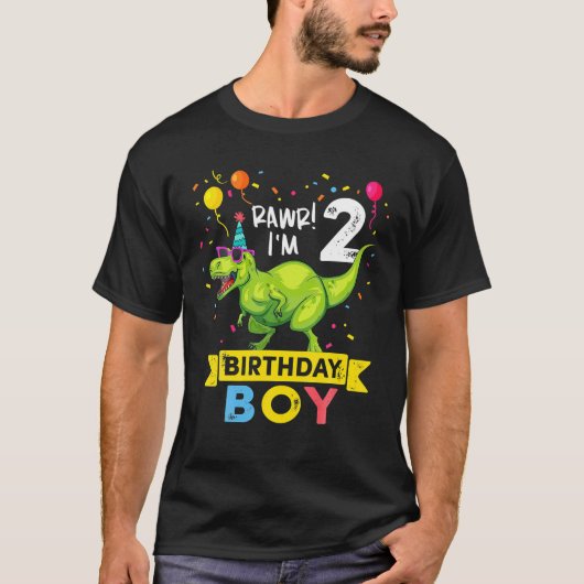 2 Year Old 2Nd Birthday Boy T Rex Dinosaur T-shirt (Voorkant)