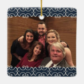  2 zeehondenblauw elegante scrollers keramisch ornament (Achterkant)