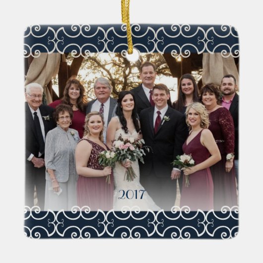  2 zeehondenblauw elegante scrollers keramisch ornament (Voorkant)