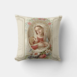 2 ZIJDE Madonna met Child Jesus Angels Flowers Kussen