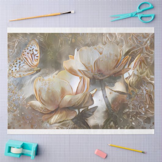 2 Zijdegouden witte Rozen Kunstdromen Tissuepapier (Craft)