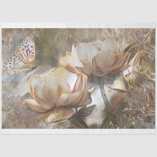 2 Zijdegouden witte Rozen Kunstdromen Tissuepapier (Voorkant)