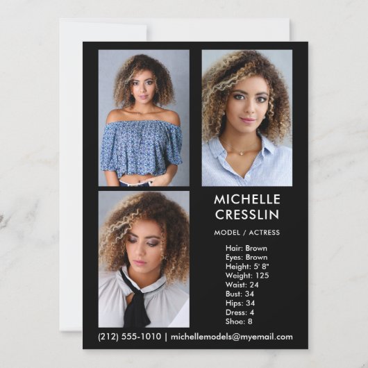 2 zijdelings 4 fotomodel Actor Comp Zed Kaart 5.5x (Achterkant)