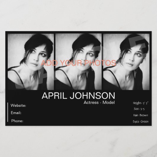 2 zijdelings geplaatste foto model Actor Comp Zed  Flyer (Achterkant)