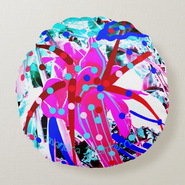 2 ZIJDEN FEESTELIJKE BLOEM Ronde Kussen (Voorkant)