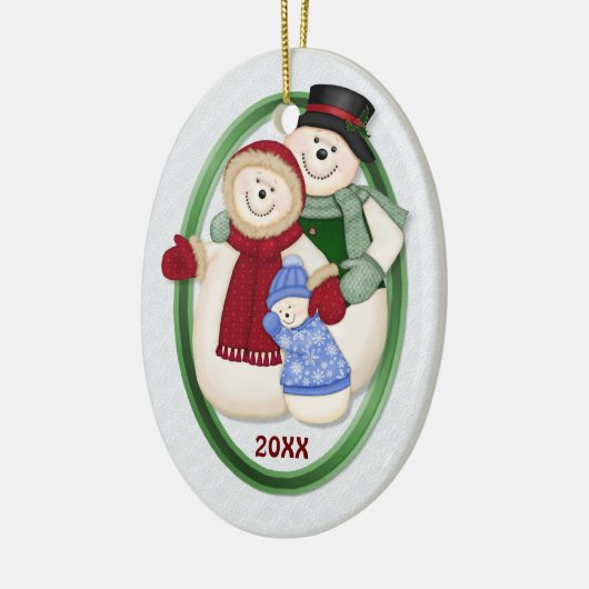 2-zijdig - 1st Christmas Blue Frosty Snowman Famil Keramisch Ornament (Links)