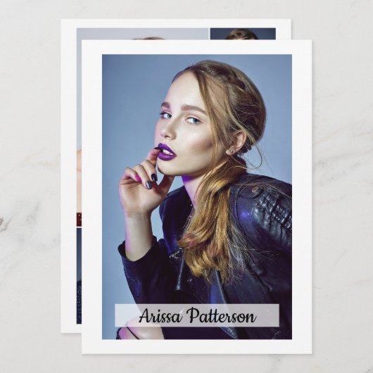 2-zijdig 5-fotomodel speler 5.5x7.5 Comp/Zed-kaart Kaart (Voorkant / Achterkant)