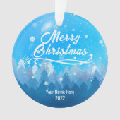 2-zijdig aangepast blauw sneeuw en bosrijke kerst ornament (voorkant)