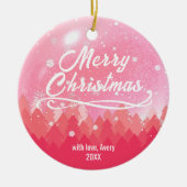 2-zijdig aangepast roze sneeuw en bosrijke kerst keramisch ornament (Voorkant)