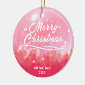 2-zijdig aangepast roze sneeuw en bosrijke kerst keramisch ornament (Links)