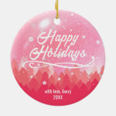 2-zijdig aangepast roze sneeuw en bosrijke kerst keramisch ornament (Achterkant)