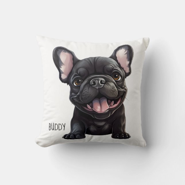 2 zijdig, aangepaste kleur & tekst, franse puppy kussen (Voorkant)