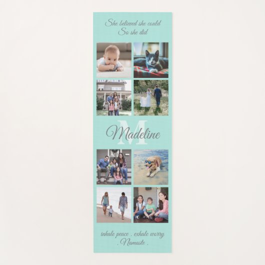 2-zijdig aangepaste mantra Blauwgroen blauw monogr Yogamat (Voorkant)