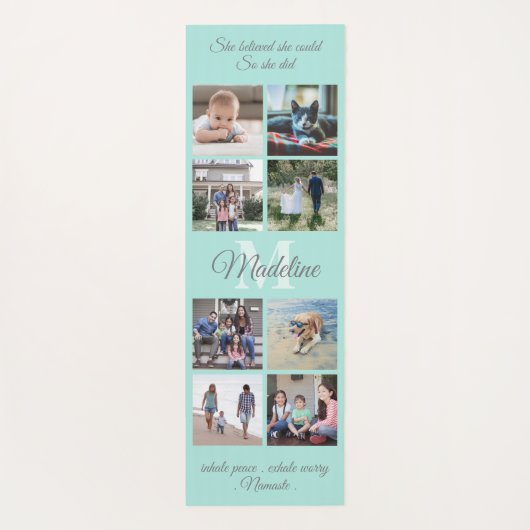 2-zijdig aangepaste mantra Blauwgroen blauw monogr Yogamat (Achterkant)