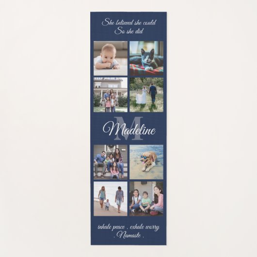 2-zijdig aangepaste mantra marine en witte monogra yogamat (Voorkant)