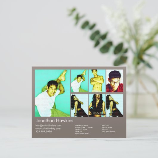 2-zijdig actor en model, armgrijs headshot Comp Briefkaart (Staand voorkant)