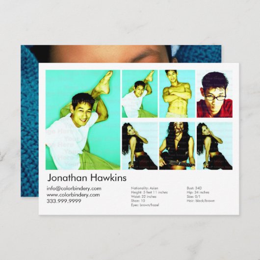 2-zijdig ACTOR & model witte hoofdfoto Comp Briefkaart (Voorkant / Achterkant)