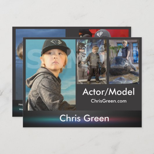 2-zijdig Briefkaart voor hoofdopname en modelkopte (Voorkant / Achterkant)