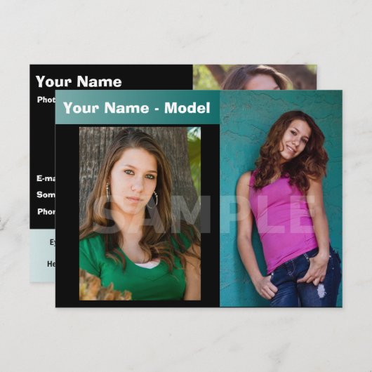 2-zijdig Briefkaart voor hoofdopname en modelkopte (Voorkant / Achterkant)