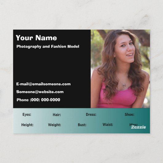 2-zijdig Briefkaart voor hoofdopname en modelkopte (Achterkant)