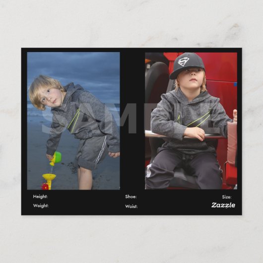 2-zijdig Briefkaart voor hoofdopname en modelkopte (Achterkant)