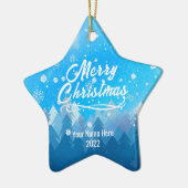 2-zijdig Eigen blauwe sneeuw kerstster Keramisch Ornament (Links)